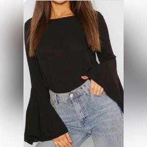 Zara Basic Collection black bell sleeves  blouse, Size XL.